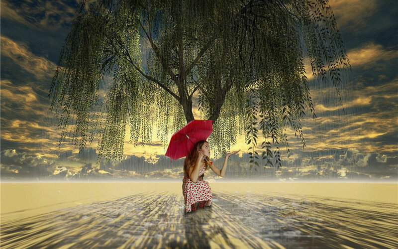 Woman with Red Umbrella — Yellow