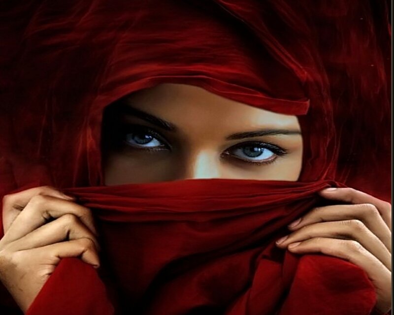 Woman with Red Veil — Dramatic, Digital Art