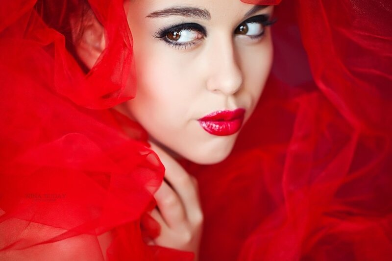 Woman with Red Veil — Dramatic, Photograph, Red Veil