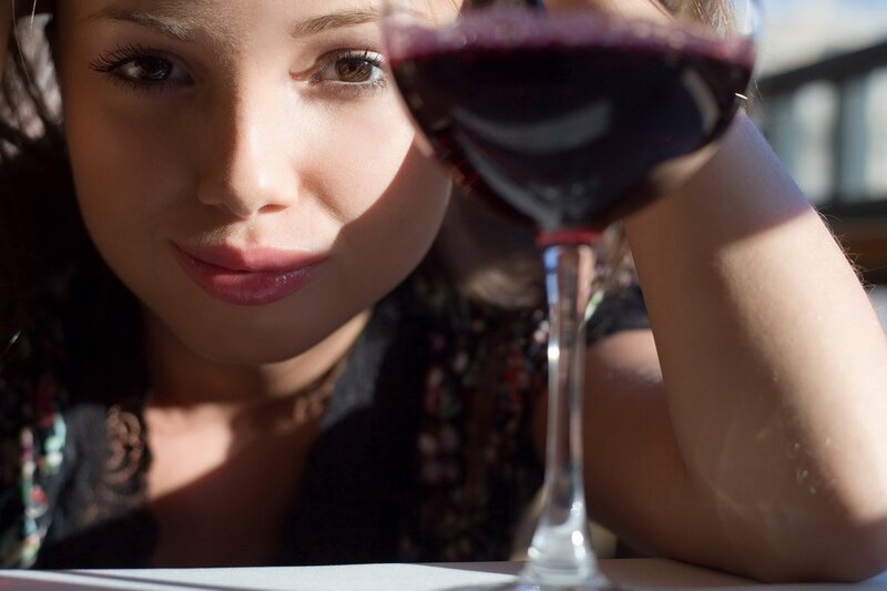woman with red wine glass