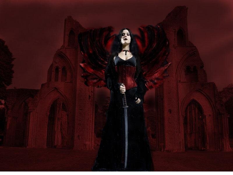 woman with red wings and sword