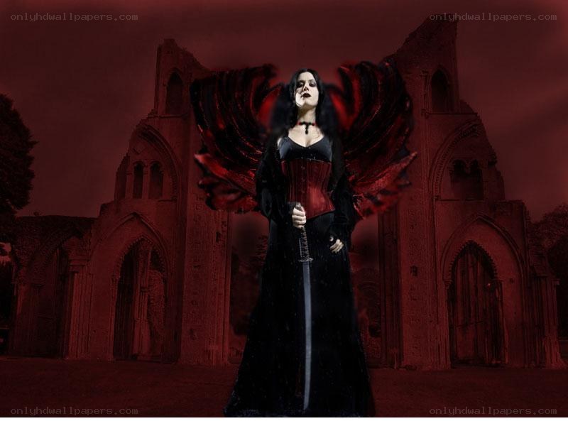 woman with red wings and sword