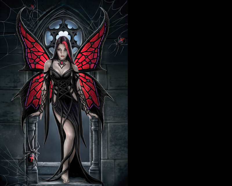 Woman with Red Wings — Black, Dark, Night, Digital Art, Spiders