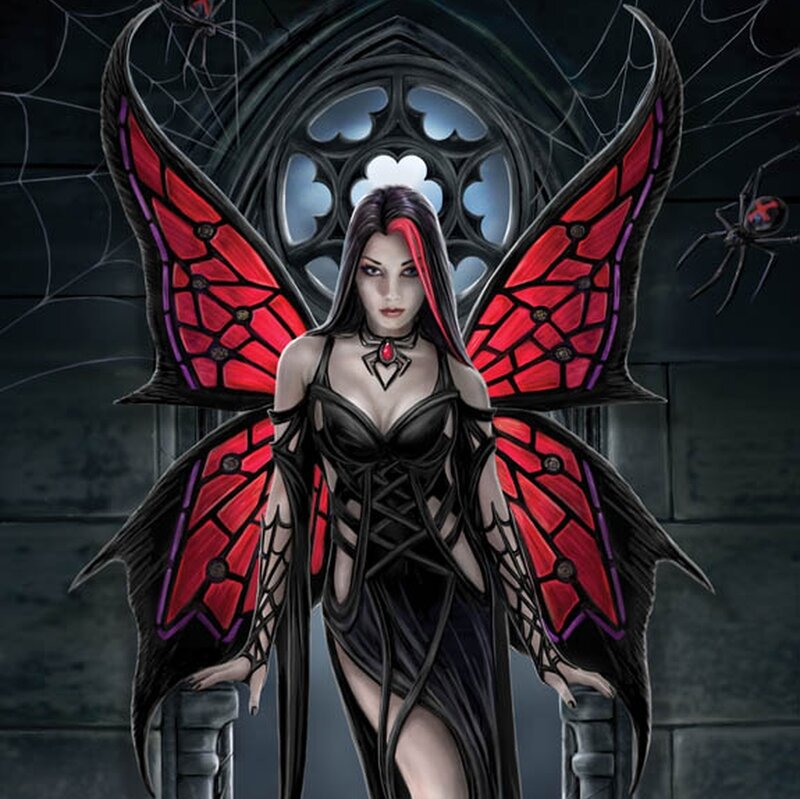 Woman with Red Wings — Black, Dark, Night