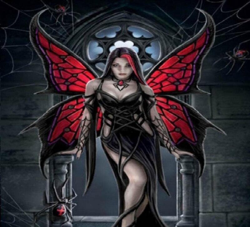 Woman with Red Wings — Black, Dark