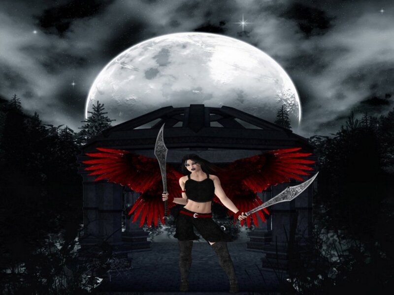 Woman with Red Wings — Black, Dramatic