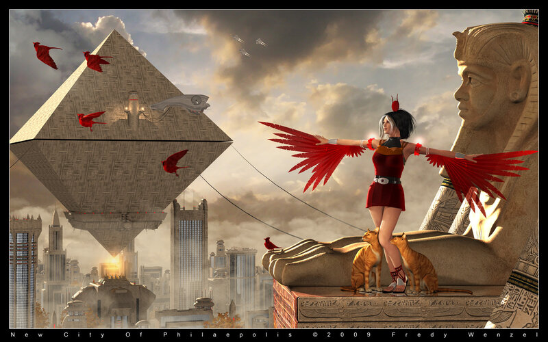 Woman with Red Wings — Dramatic, Afternoon, Digital Art