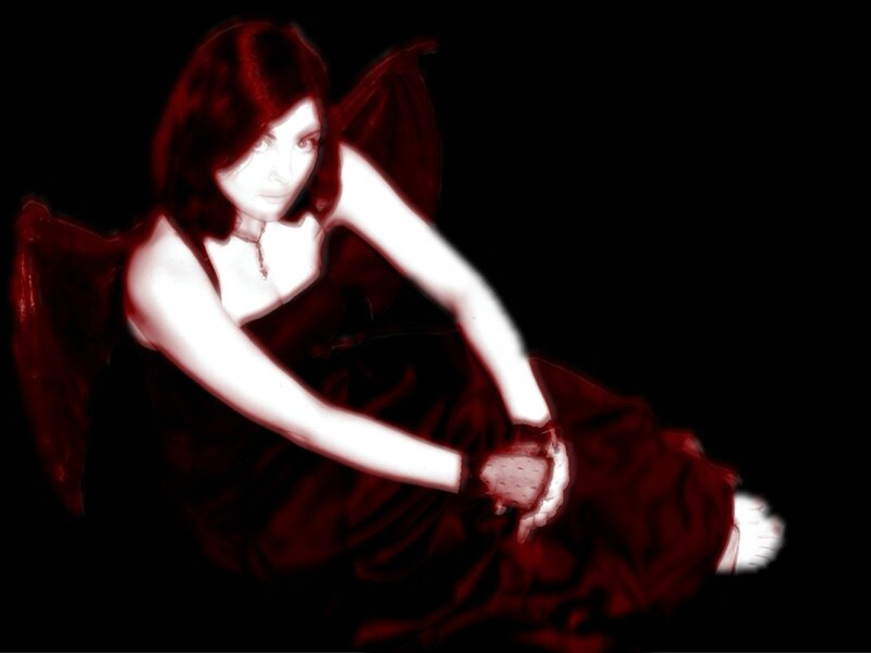Woman with Red Wings — Dramatic, Digital Art, Dress, Necklace