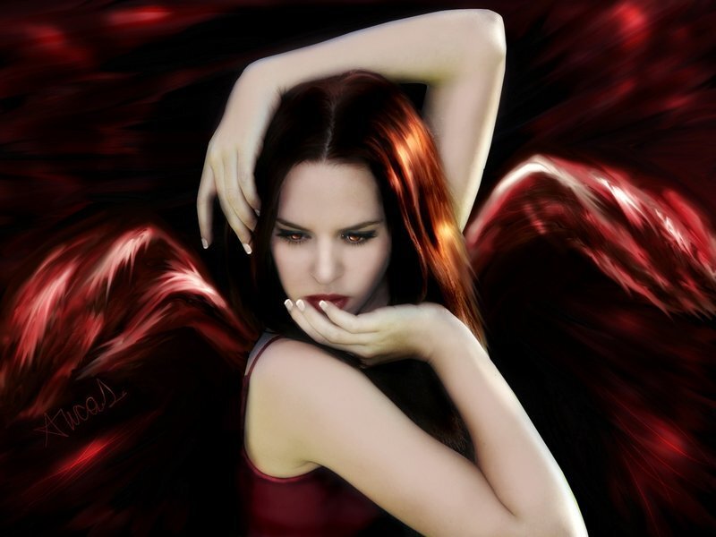 Woman with Red Wings — Dramatic, Digital Art