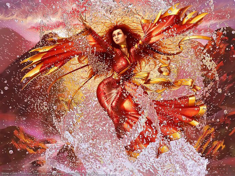Woman with Red Wings — Dramatic, Digital Art, Water
