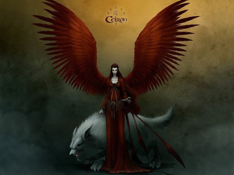 Woman with Red Wings — Dramatic, Digital Art, Wolf