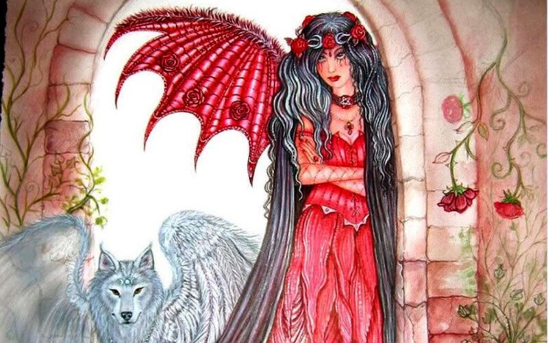 Woman with Red Wings — Dramatic, Illustration