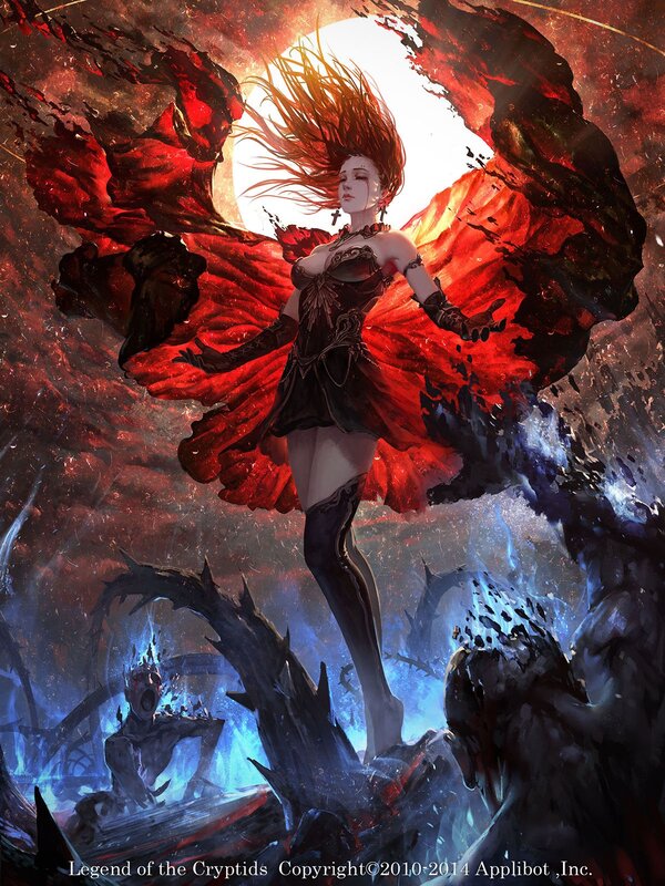 Woman with Red Wings — Dramatic, Night, Digital Art, Demon