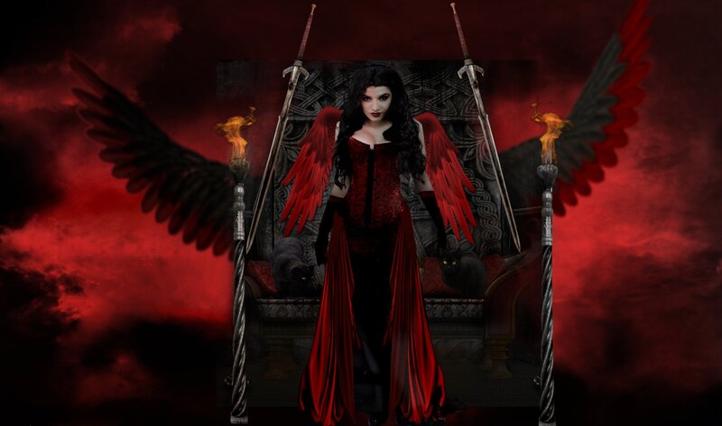 Woman with Red Wings — Dramatic, Night, Digital Art, Swords