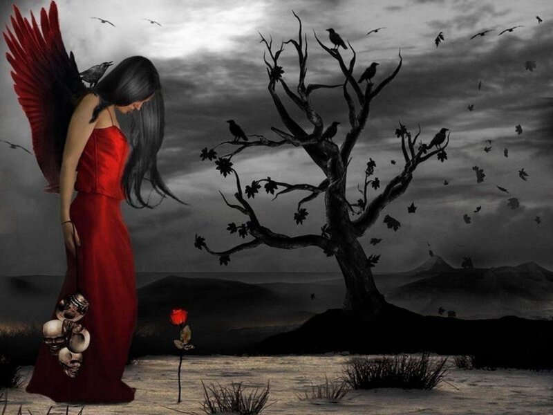 Woman with Red Wings — Dramatic, Night