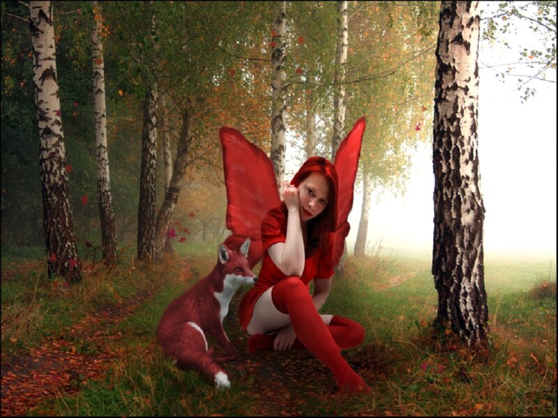 Woman with Red Wings — Serene