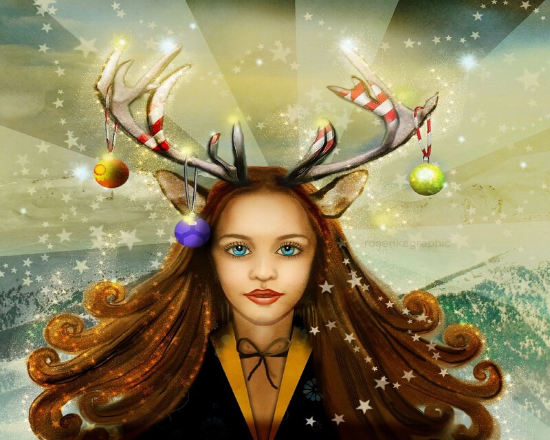 Woman with Reindeer Antlers — Brown