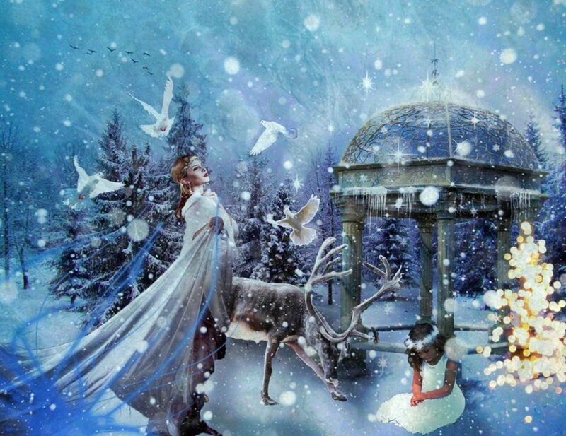 Woman with Reindeer — Blue