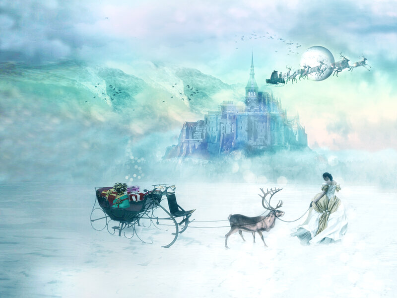 Woman with Reindeer Sleigh
