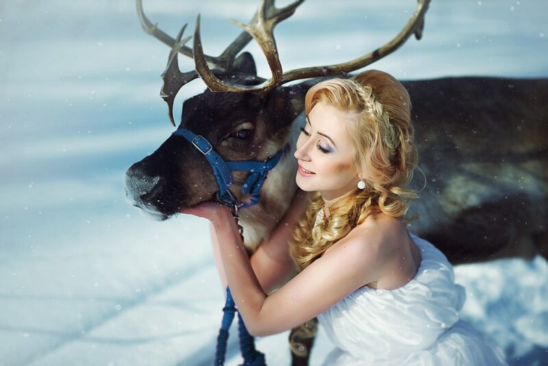 Woman with Reindeer — White
