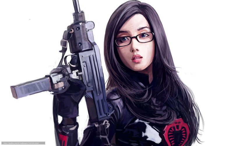 woman with rifle and glasses
