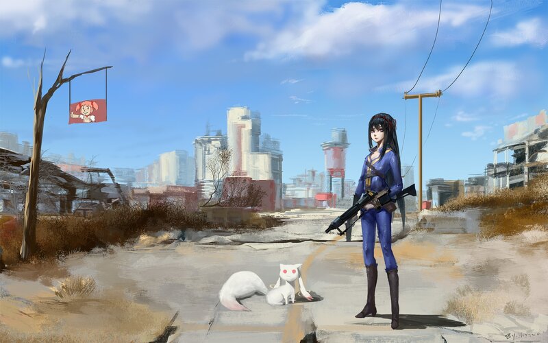 Woman with Rifle and White Fox