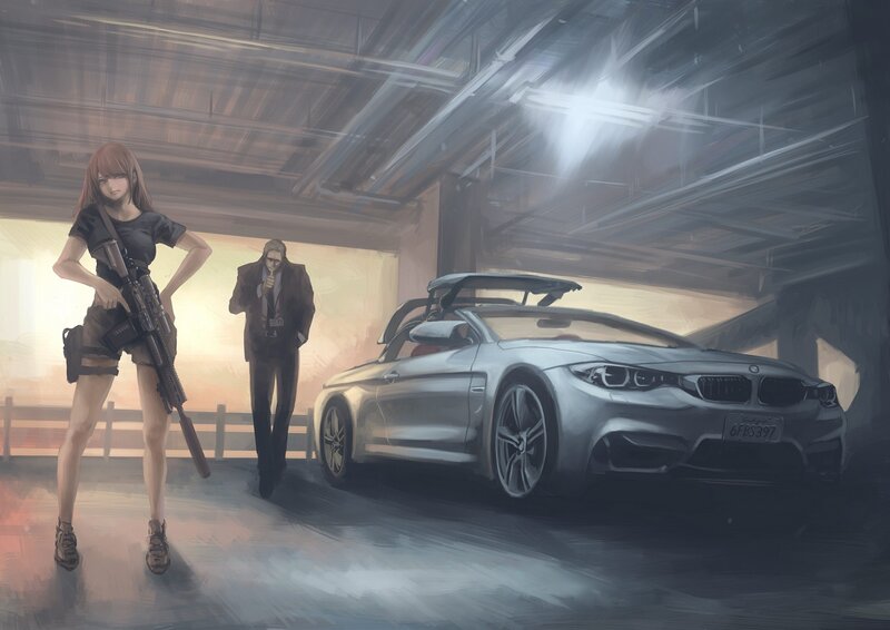 Woman with Rifle in Garage