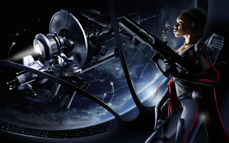 Woman with Rifle in Space