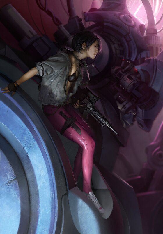 Woman with Rifle — Purple, Dramatic