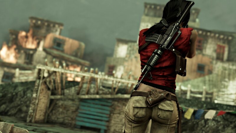 Woman with Rifle — Red, Dramatic