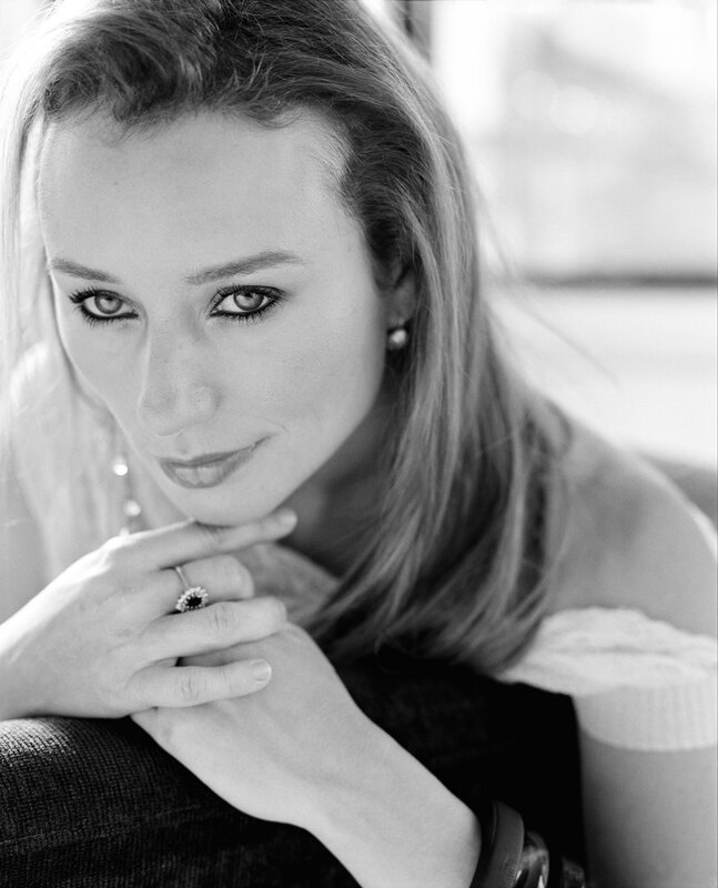 woman with ring in black and white