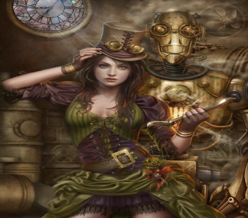 Woman with Robot Companion — Green