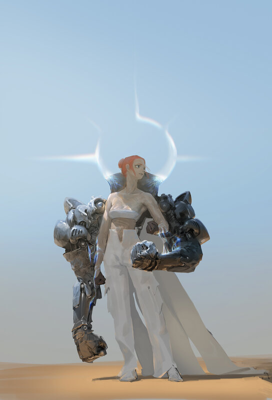 Woman with Robotic Arms — White