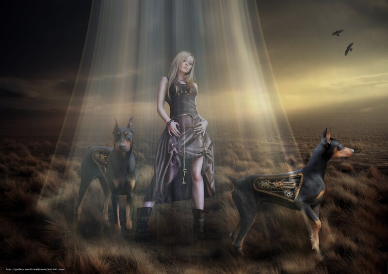 woman with robotic dogs
