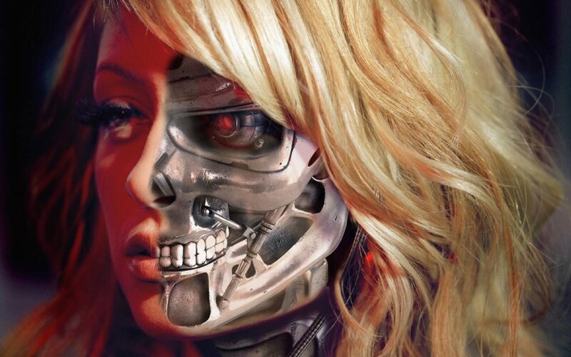 Woman with Robotic Face — Silver