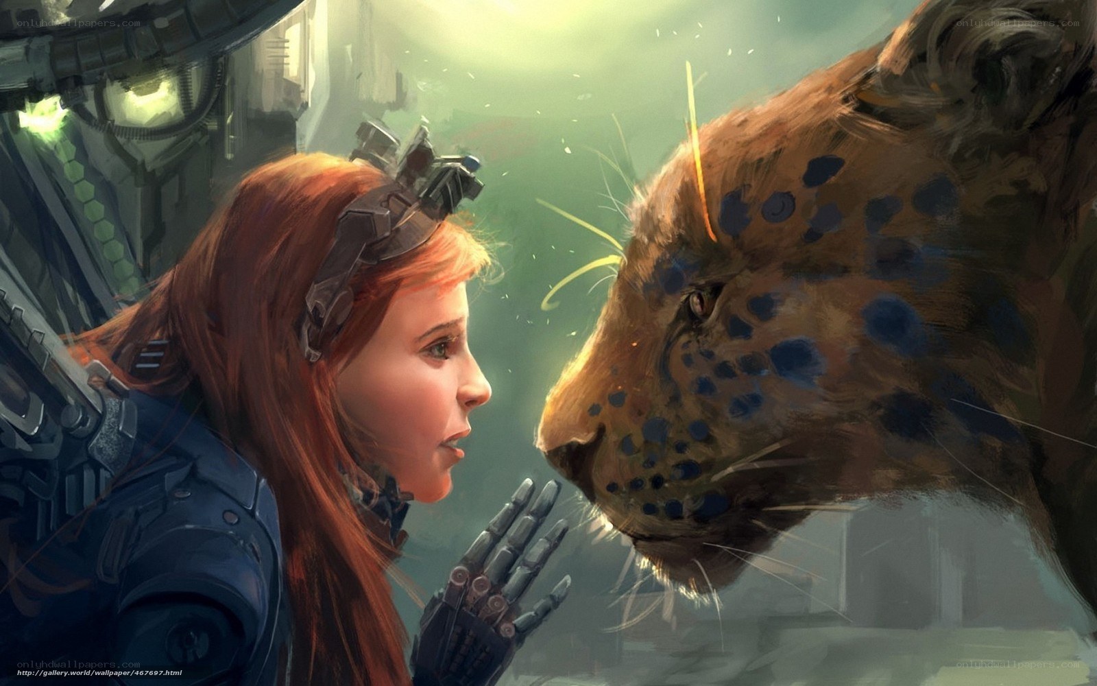 woman with robotic hand meets leopard