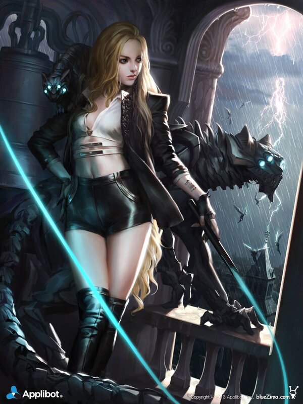 Woman with Robotic Wolf — Black