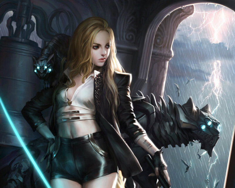 Woman with Robotic Wolf