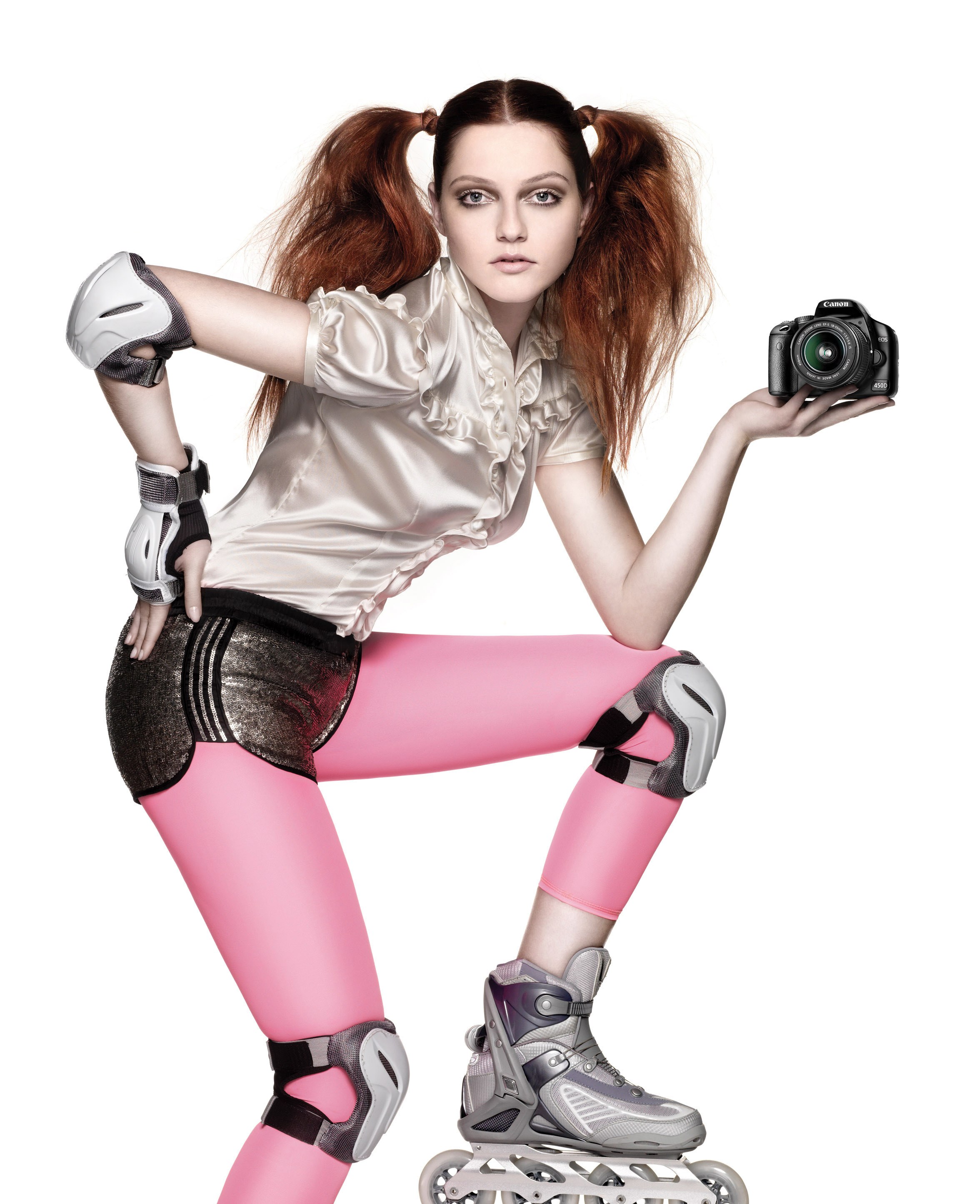 woman with roller skates and camera