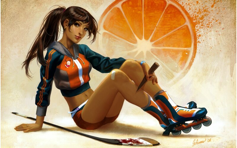 Woman with Roller Skates — Orange
