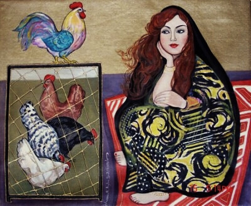 Woman with Rooster