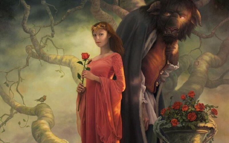 Woman with Rose and Beast