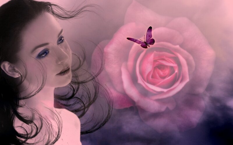 Woman with Rose and Butterfly