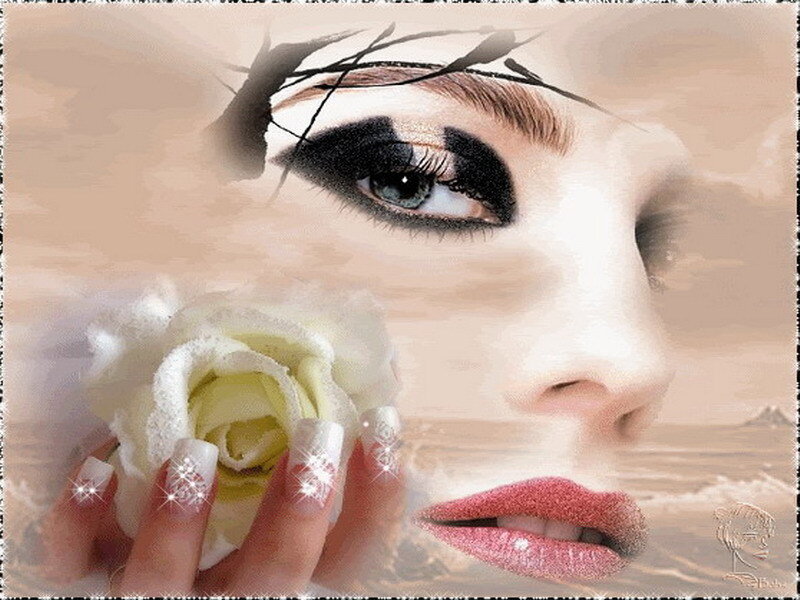 woman with rose and makeup