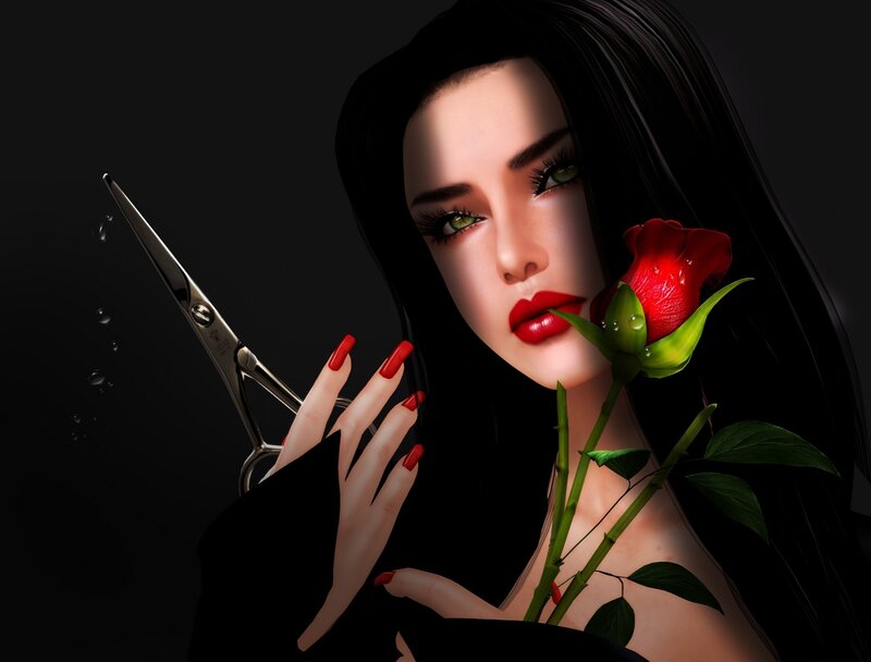 Woman with Rose and Scissors