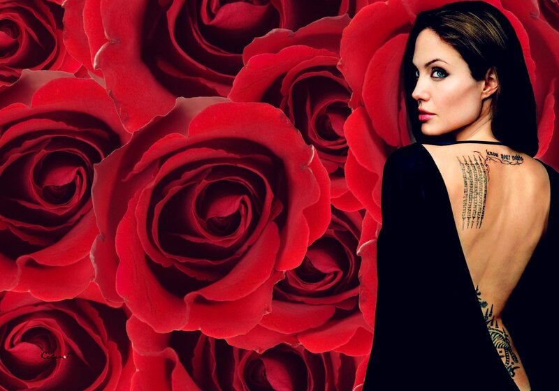 Woman with Rose Background — Red