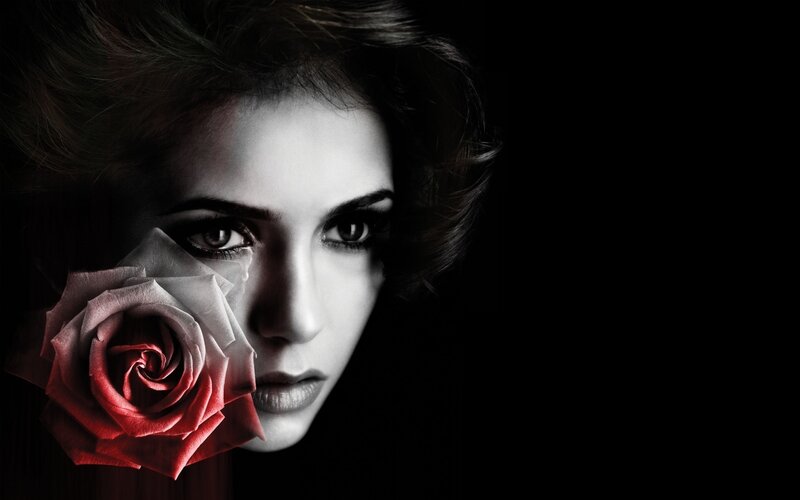 Woman with Rose — Black, Dramatic, Photograph