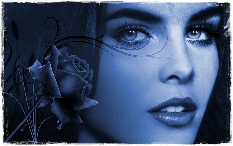 Woman with Rose — Blue, Dramatic