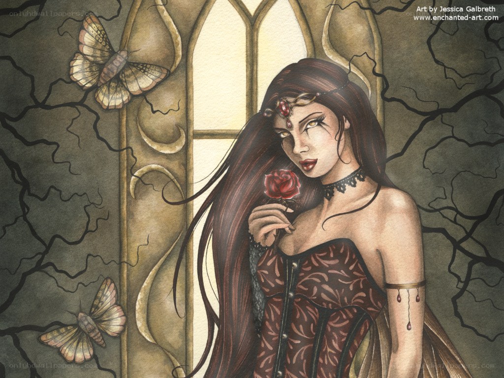 Woman with rose by window