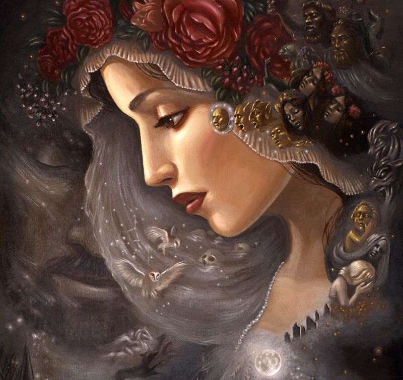 Woman with Rose Crown — Brown, Dreamy
